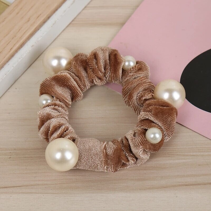 Women New arrival Velvet pearl Elastic Hair Ropes Scrunchies Girls' No Crease Hair Ties Women Hair Accessories