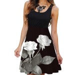 Floral Boho Dress Ladies Sleeveless O-Neck Slim A-line Tank Dress Summer Women Fashion Vintage 3D Printing Casual Dress