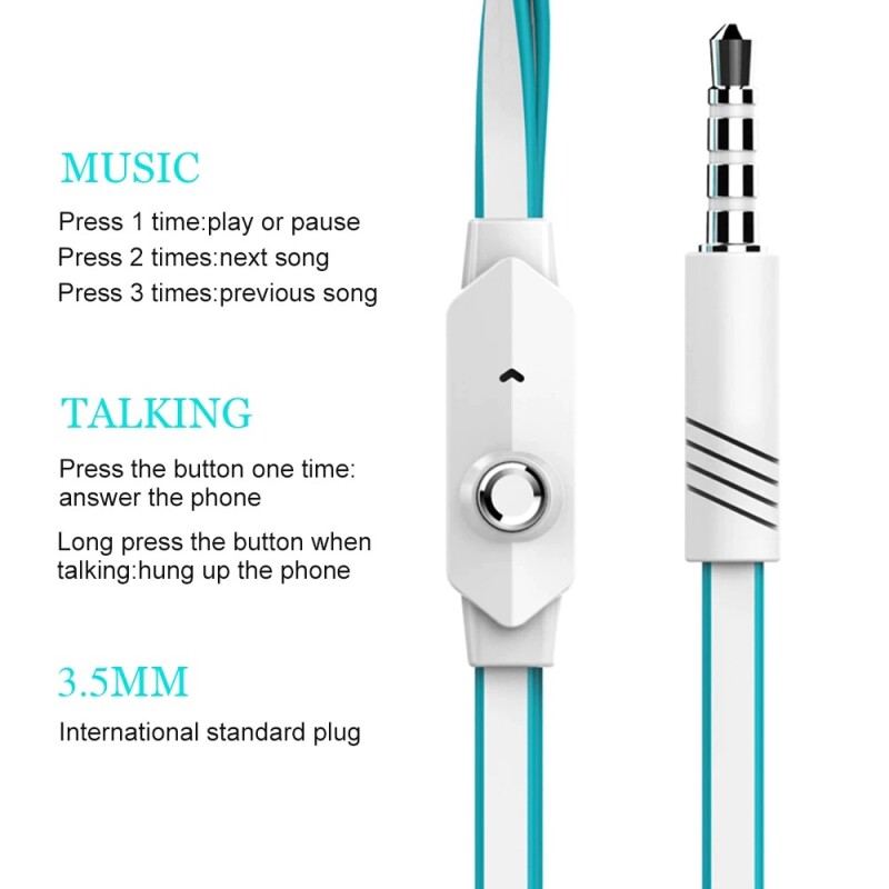 3.5mm Earphones Noodles Headsets Sport Earbuds with Microphone Headphones for Phones