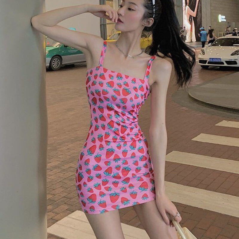 Summer Clothes for Women Strawberry Dress Slim Sexy Dress  Korean Short Dress