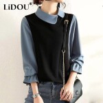 Autumn Korean Style Doll Collar Office Lady Women Tops Long Sleeve Thin Wild Shirt Blouse