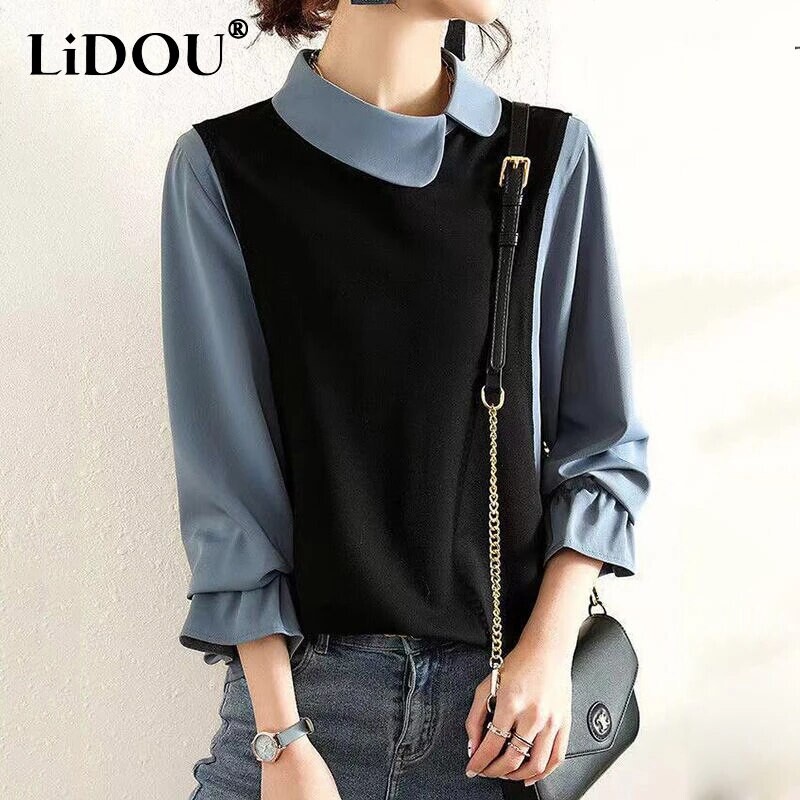Autumn Korean Style Doll Collar Office Lady Women Tops Long Sleeve Thin Wild Shirt Blouse
