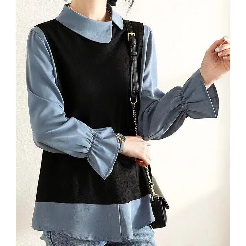 Autumn Korean Style Doll Collar Office Lady Women Tops Long Sleeve Thin Wild Shirt Blouse