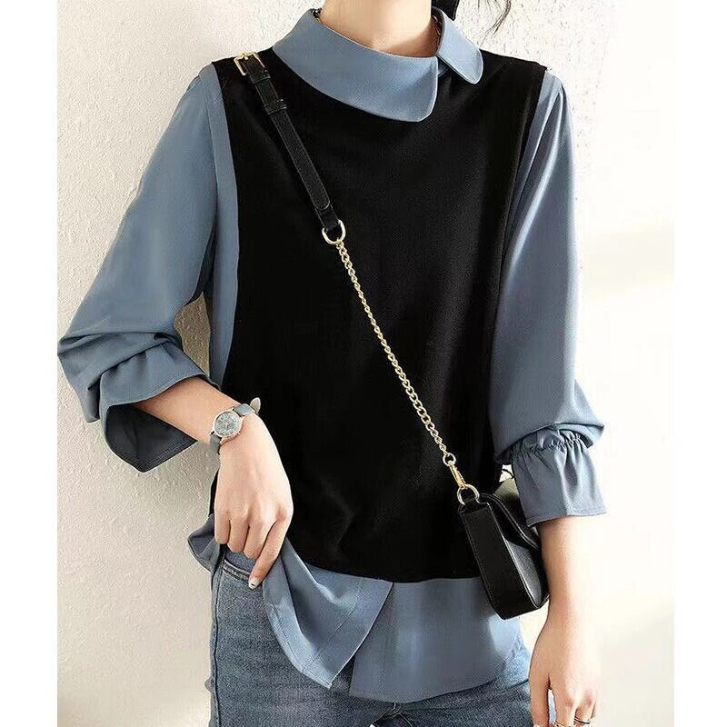 Autumn Korean Style Doll Collar Office Lady Women Tops Long Sleeve Thin Wild Shirt Blouse