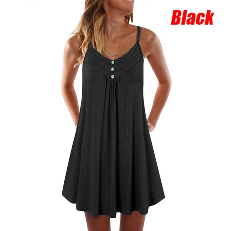 Oversized Women Long T Shirt Dress  Summer Sexy Spaghetti Strap Mini Black Dress