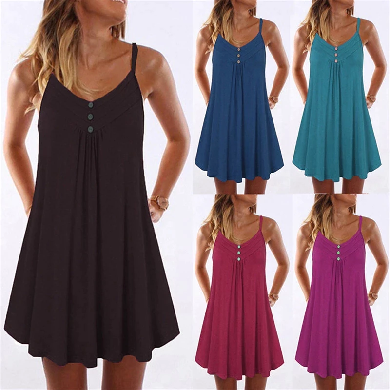 Oversized Women Long T Shirt Dress  Summer Sexy Spaghetti Strap Mini Black Dress