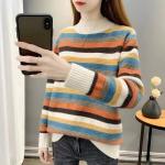 Half-neck Striped Sweater Women's New Female Clothing Autumn Winter  Loose Coat Knitwear Bottoming Undershirts Jacket.