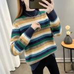 Half-neck Striped Sweater Women's New Female Clothing Autumn Winter  Loose Coat Knitwear Bottoming Undershirts Jacket.