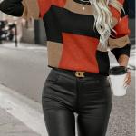 Melard Patchwork Colorful Pullover Knit Sweater Color Block Plaid Sweater.