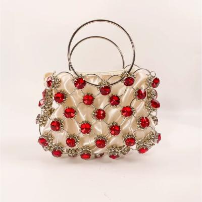 Fashion Metal Ring Elegant Luxury Handbag  New Light Luxury Fashion Handmade Beaded Weaving Bag.