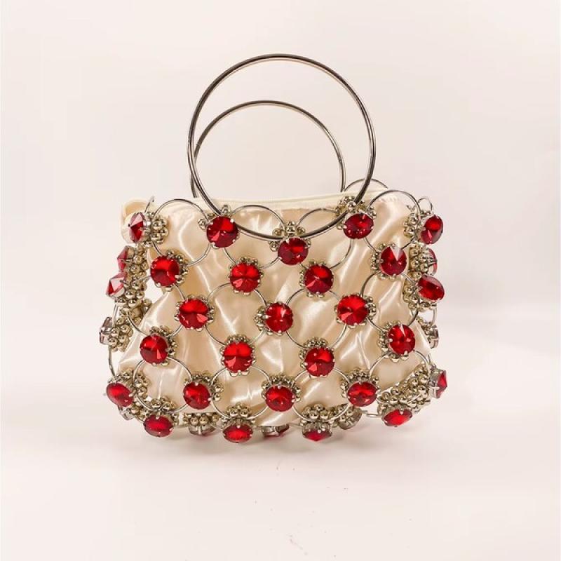 Fashion Metal Ring Elegant Luxury Handbag  New Light Luxury Fashion Handmade Beaded Weaving Bag.