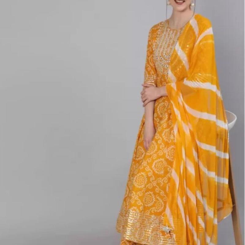 Indian Women's Traditional Clothing Set With Printed 3-piece Pure Cotton Set.