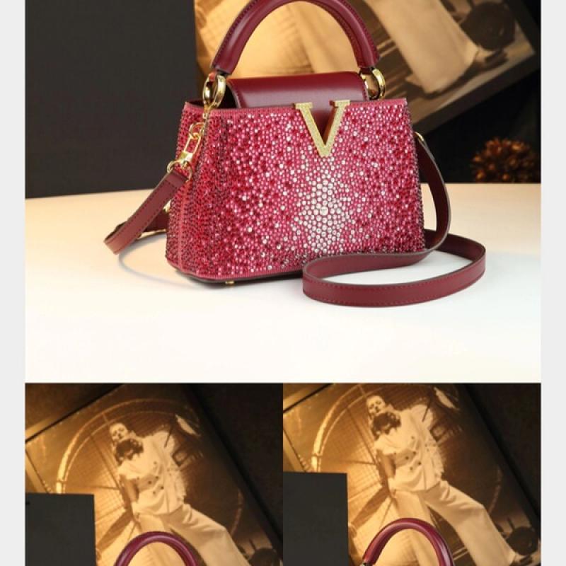 Luxury Fashion Diamonds Women's Handbags  New V Letter Small Shoulder Crossbody Bag Genuine Leather Messenger Shell Bags.