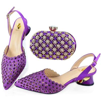 doershow High Quality African Style Ladies Shoes And Bags Set Latest purple Italian Shoes And Bag Set For Party HAE1-7.