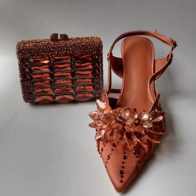 INSIGHTLINK Ladies Pointed Toe Shoes with shiny Metal Evening Clutch Bags Women Party Sandals or Commuting Shoes and Purse Set.