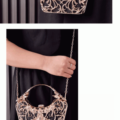 Hollow Out Metal Evening Bags Fashion Shiny Party Banquet Handbags Female Luxury Clutch Purse Bolso Mujer Chain Shoulder Bag.