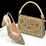 Elegant Women's Nigerian Fashion Pointed-Toe Party Shoe and Bag Set Rhinestone Luxurious Rhinestone Pumps for Special Occasions.