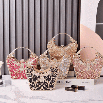 Hollow Out Metal Evening Bags Fashion Shiny Party Banquet Handbags Female Luxury Clutch Purse Bolso Mujer Chain Shoulder Bag.