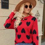 Autumn Winter Heart Jacquard Knitted Sweaters for Women O-Neck Long Sleeve Sweater Woman All Match Mix Color Jumpers Female.