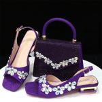 Italian Fashion Women Heels Small size Elegant Flower Decoration Black Shoes And Bag Full rhinestone Party bag.