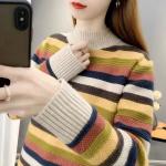 Half-neck Striped Sweater Women's New Female Clothing Autumn Winter  Loose Coat Knitwear Bottoming Undershirts Jacket.