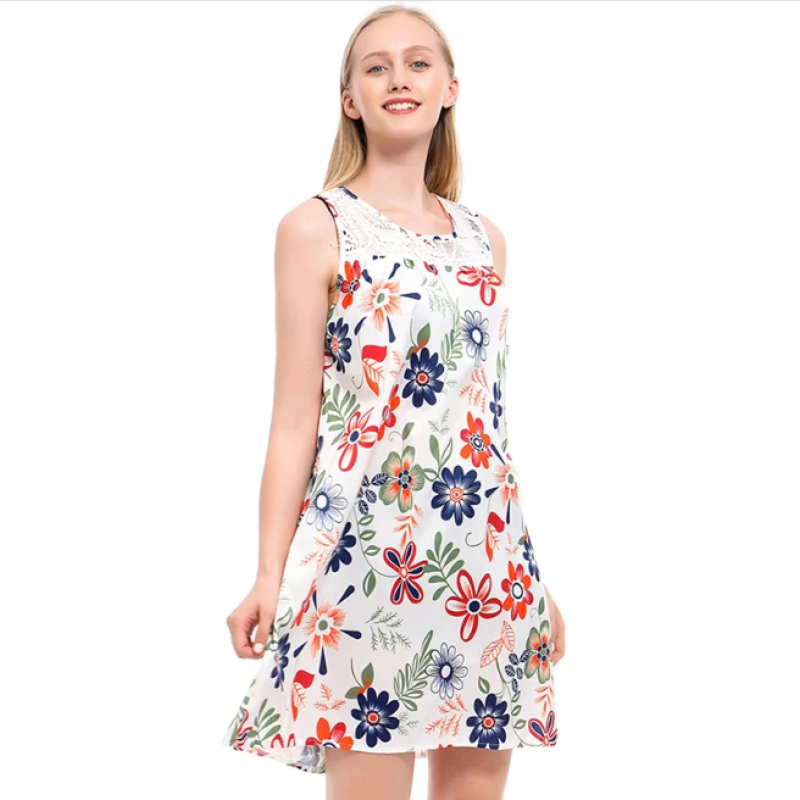 2022 Women Summer Dress Boho Style Floral Print Beach Dress