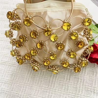 Fashion Metal Ring Elegant Luxury Handbag  New Light Luxury Fashion Handmade Beaded Weaving Bag.