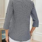Plus Size Spring Autumn Women Fine Plaid Fashion Long Sleeve V-Neck Blouse Slim Fit Temperament Top Belly Covering Small Shirts