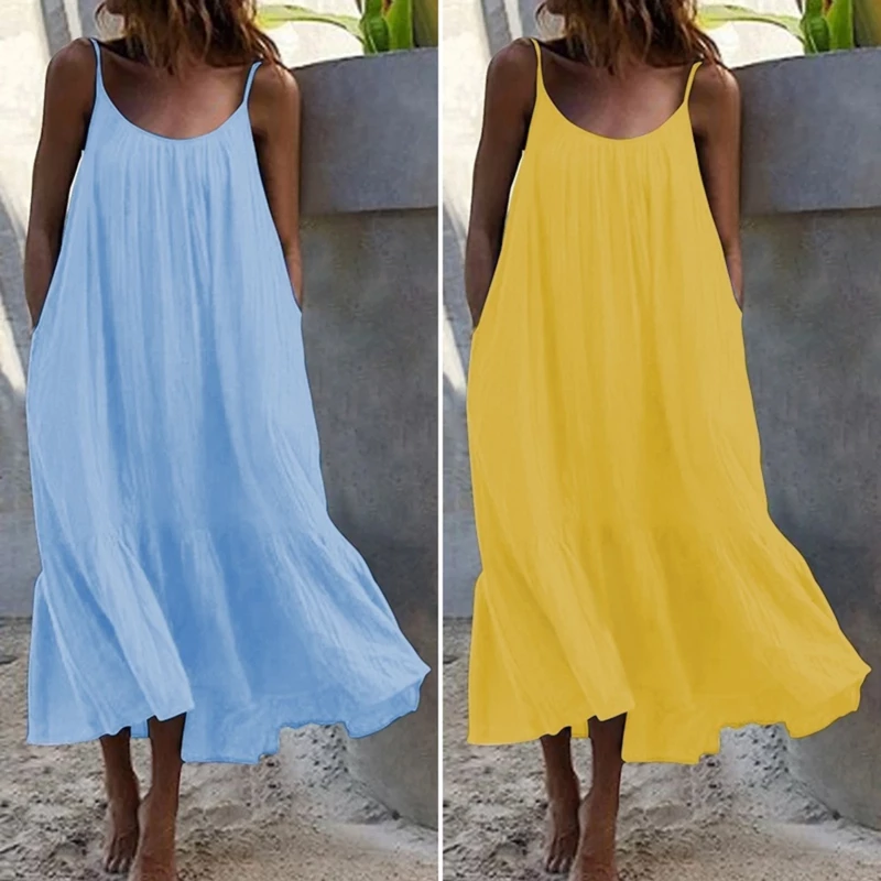 Summer Dress Loose Casual Women Sling Solid Color Dress for Sexy Vestidos Party