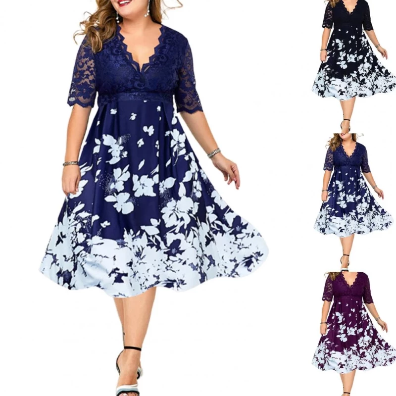 Women's  Summer Dress Evening Party Dresses  Patchwork Flower Elegant Casual Dress