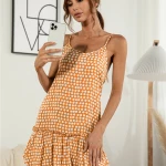 Women's Sexy Spaghetti Strap V Neck Backless Polka Dot Printed Dress]   Mini Dresses