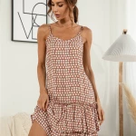 Women's Sexy Spaghetti Strap V Neck Backless Polka Dot Printed Dress]   Mini Dresses