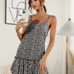 Women's Sexy Spaghetti Strap V Neck Backless Polka Dot Printed Dress]   Mini Dresses