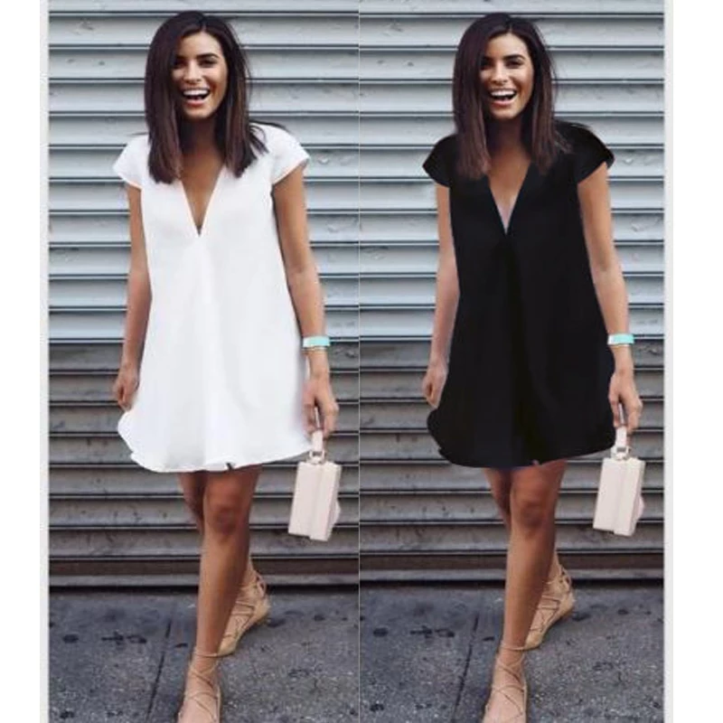 Women Short Sleeve Loose Mini Dress Ladies Summer Shirt DressPlus Size S-3XL