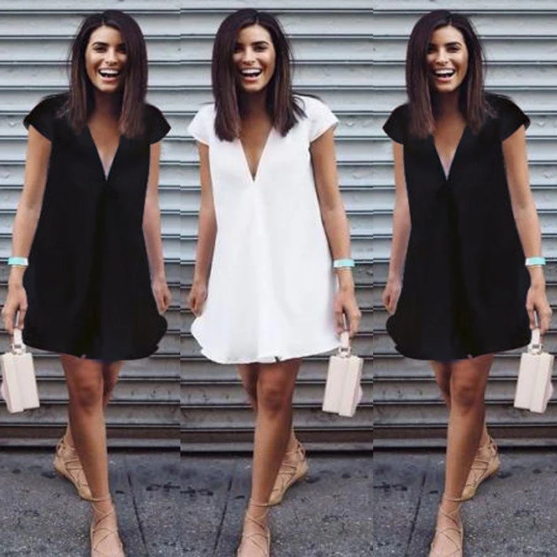 Women Short Sleeve Loose Mini Dress Ladies Summer Shirt DressPlus Size S-3XL